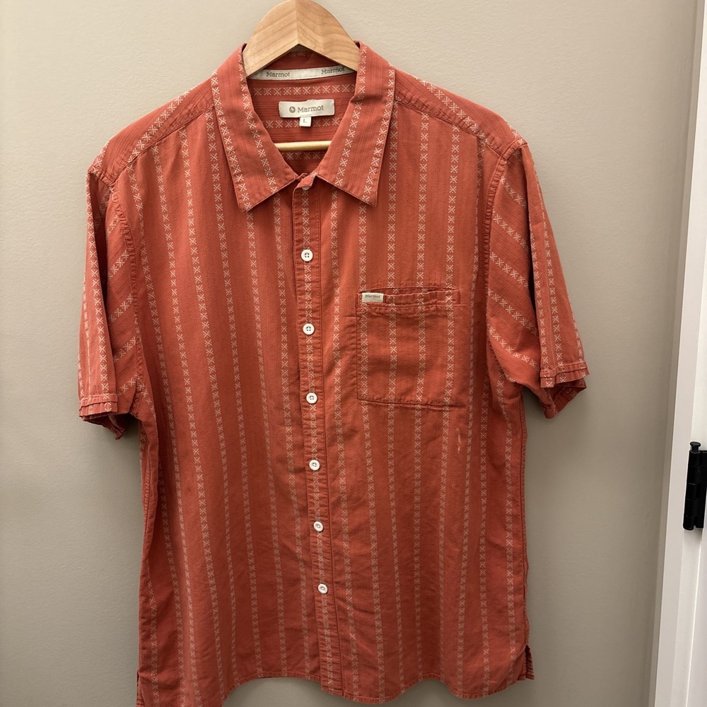 Marmot Men's Casual Button Down Shirt Orange Short Sleeve Size Large